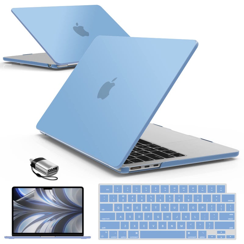 آي بينزر IBenzER متوافق مع 2025 2024 2023 2022 MacBook Air 13 بوصة حافظة M4 A3240 M3 A3113 M2 A2681 حافظة صلبة وغطاء لوحة مفاتيح وشاشة فيلم ونوع C لجهاز Mac Air 13.6 Airy Blue AT13-KK-ARBL+2TC - Image 1